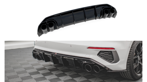 Lip Spoiler Audi A3 8Y S-Line Rear Valance + Exhaust Ends Imitation Black