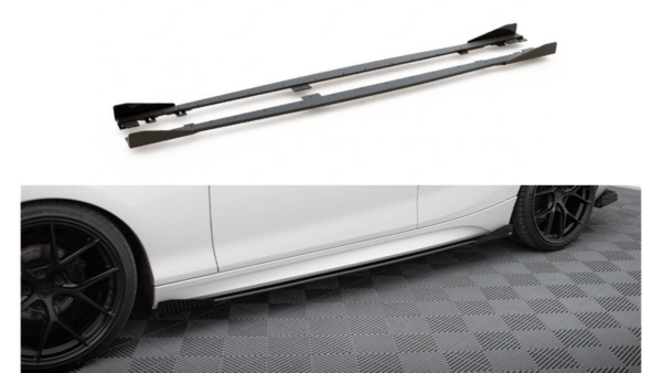 Lip Spoiler BMW 1 F20 Side Skirts Racing v.2 Black + Gloss Flaps