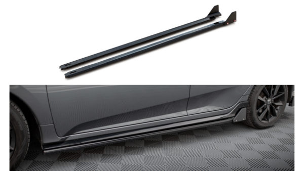 Lip Spoiler Honda Civic X Sport Side Skirts + Flaps Gloss Black