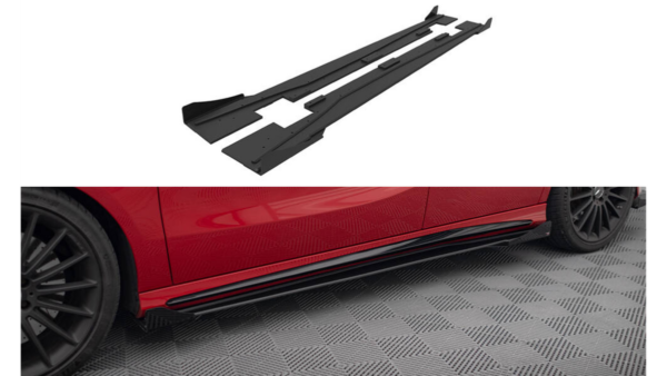 Lip Spoiler Mercedes-Benz A W176 Facelift Side Skirts Street Pro Black-Red + Gloss Flaps