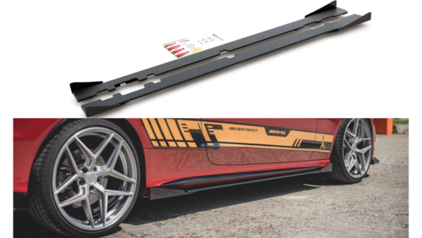 Lip Spoiler Mercedes-Benz C C205 C43 Side Skirts Racing Black + Gloss Flaps