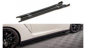 Lip Spoiler Nissan GTR R35 Facelift Side Skirts + Flaps Gloss Black