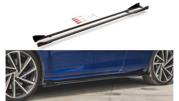 Lip Spoiler Volkswagen Golf 7 Facelift R Side Skirts Racing Black + Gloss Flaps
