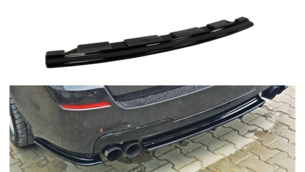 Splitter BMW 5 F11 M-Pack Rear Central Without Vertical Bars 2 dual exhaust ends Gloss Black