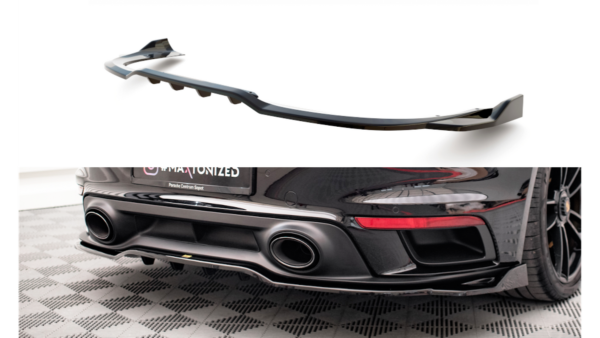 Splitter Porsche 911 Turbo S 992 Rear Central with Diffuser Gloss Black