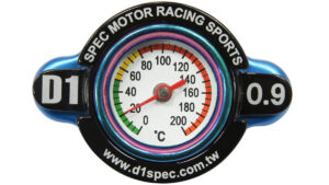 D1Spec Radiaatori kork koos thermometer 28mm 0.9 Bar sinine